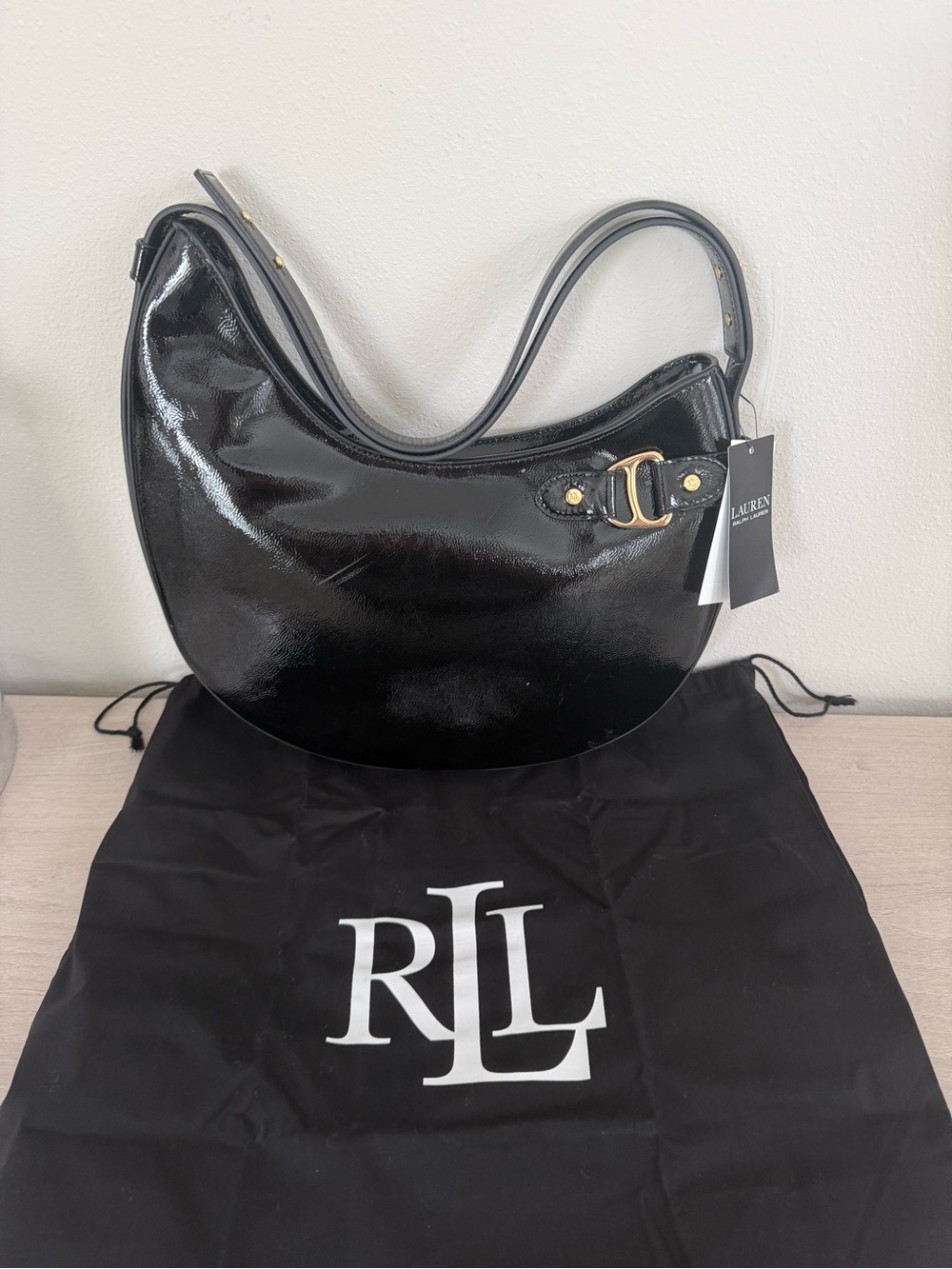 Ralph Lauren Black Crescent Leather Shoulder Bag
